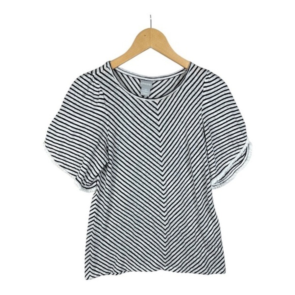 Chico's Striped Linen Flutter Sleeve Tee size 00 (XS) Blue
